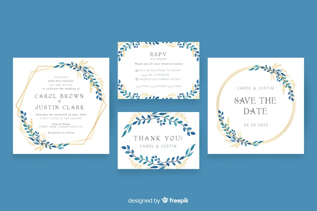 Free vector floral wedding stationery template pack