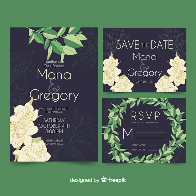 Floral wedding stationery template pack