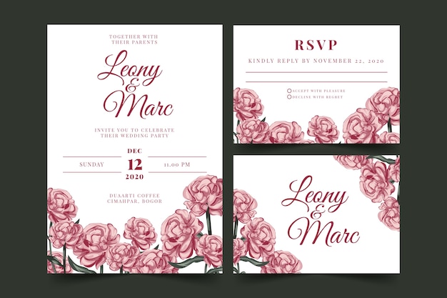 Floral wedding stationery template set