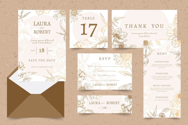 Free vector floral wedding stationery template