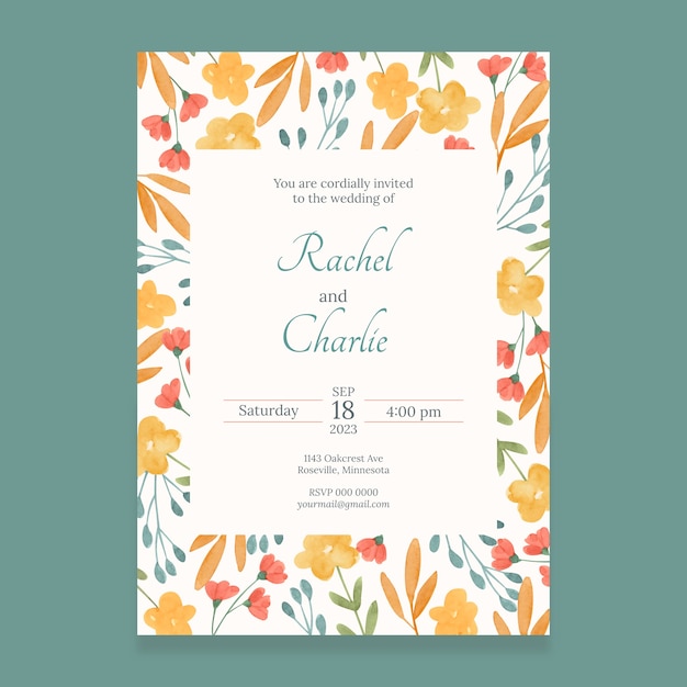 Free vector floral wedding template invitation design