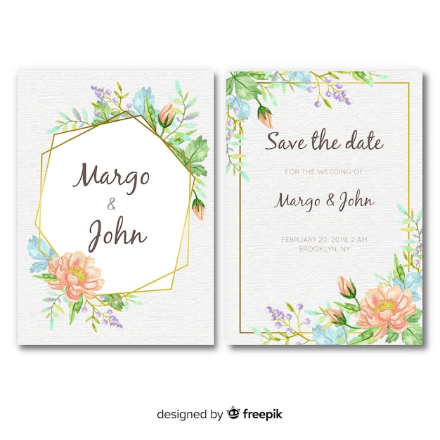 Floral wedding template with golden elements
