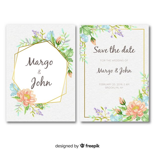 Floral wedding template with golden elements