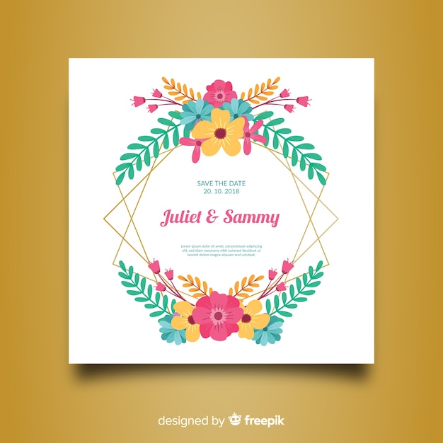 Floral wedding template with golden elements