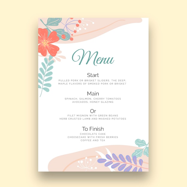 Floral wedding vertical menu template