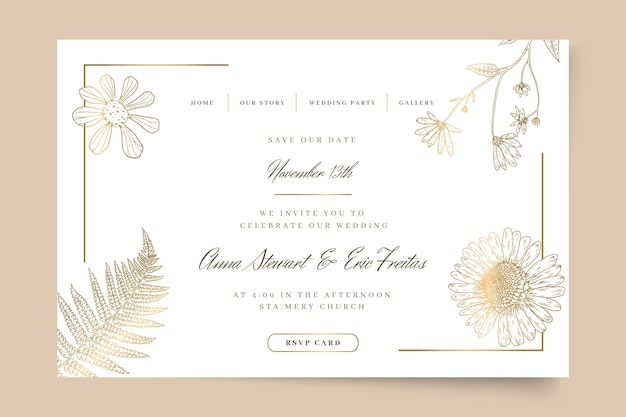 Бесплатное векторное изображение Цветочный свадебный веб-шаблон