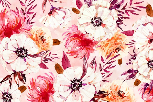 Floral white petals on watercolour background