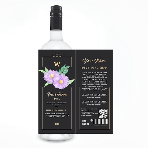 Бесплатное векторное изображение Объявление о цветочном винном этикете