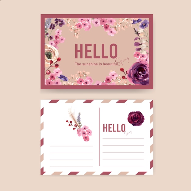 Free vector floral wine postcard with mouquet, rowan, rose watercolor illustration.