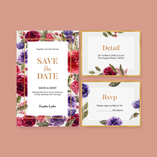 Свадебная цветочная открытка с розой, лизиантусом, акварель