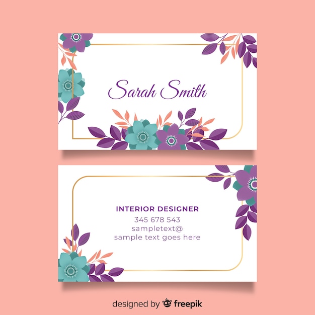 Floral with golden lines business card template
