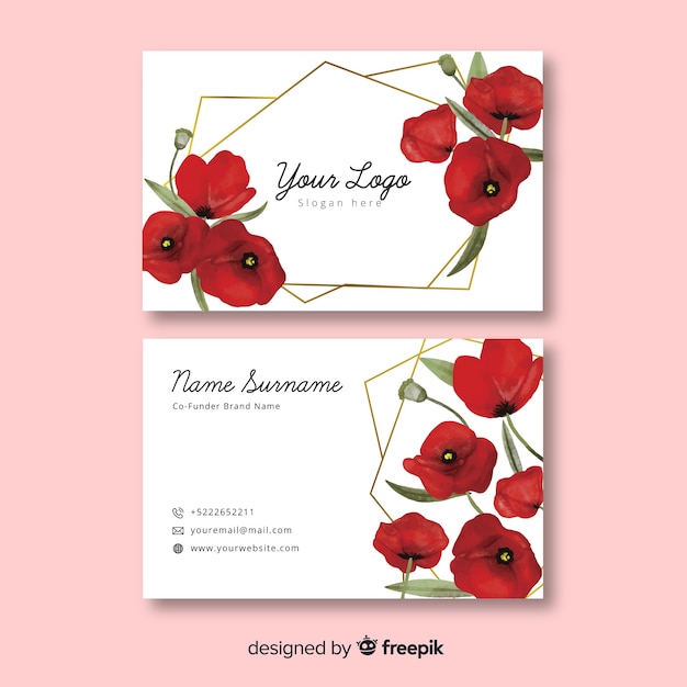 Floral with golden lines business card template