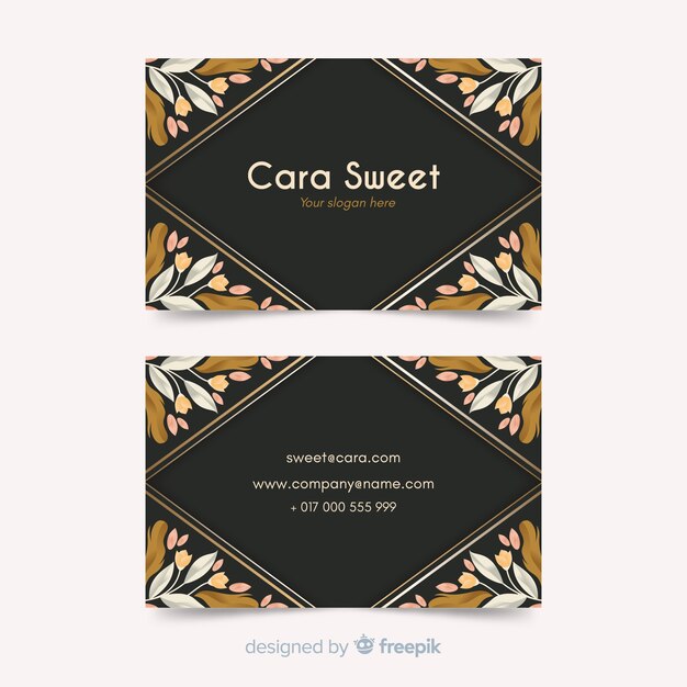 Free vector floral with golden lines business card template