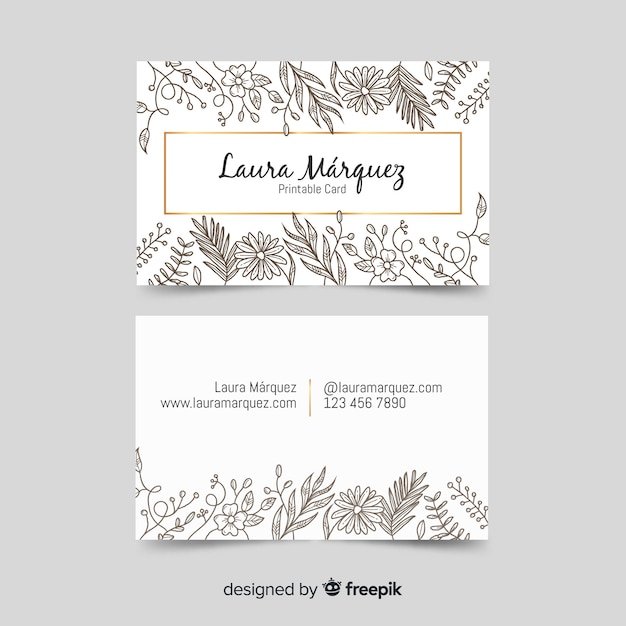 Free vector floral with golden lines business card template