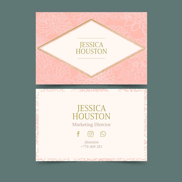 Free vector floral with golden lines business card template