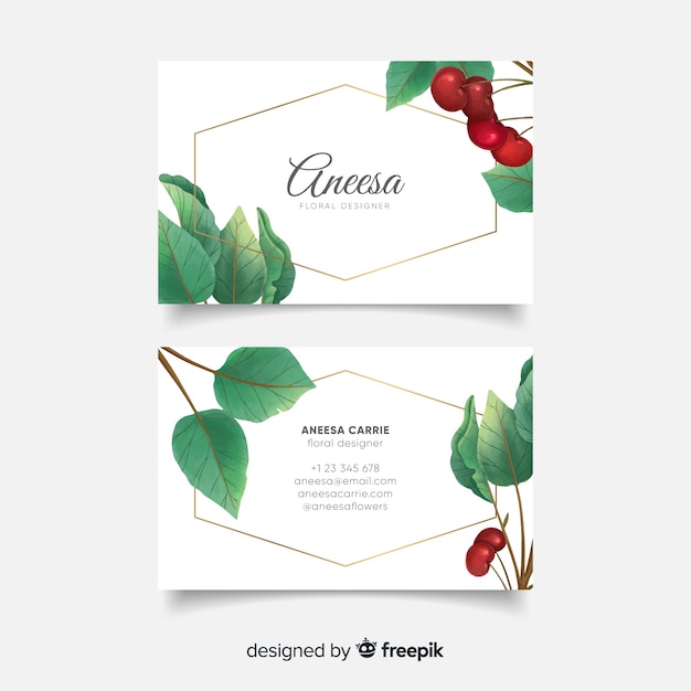 Floral with golden lines business card template