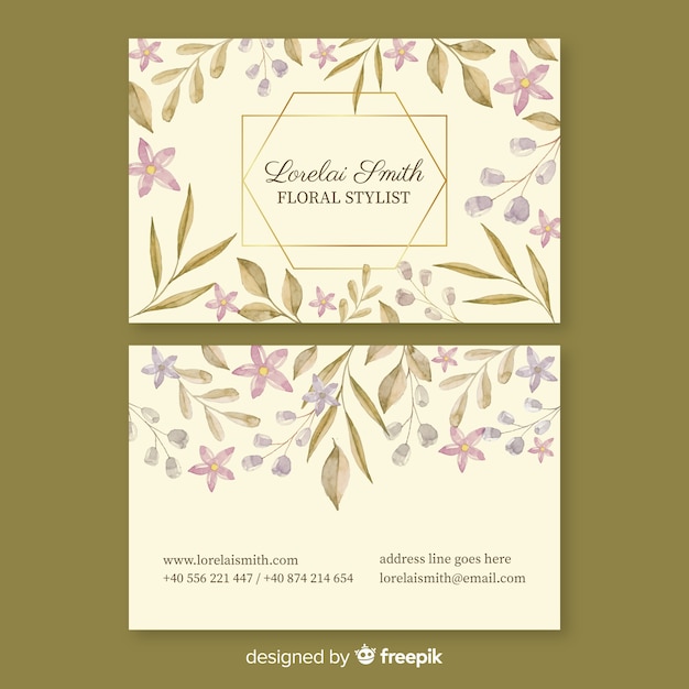 Free vector floral with golden lines business card template