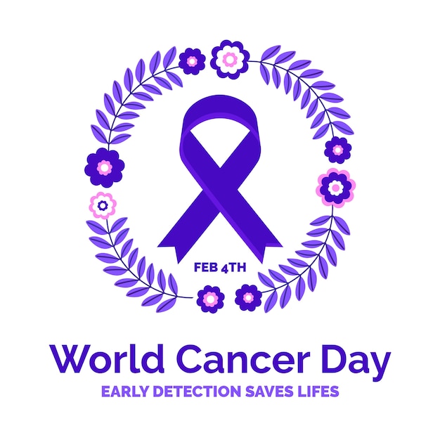 Floral world cancer day purple ribbon