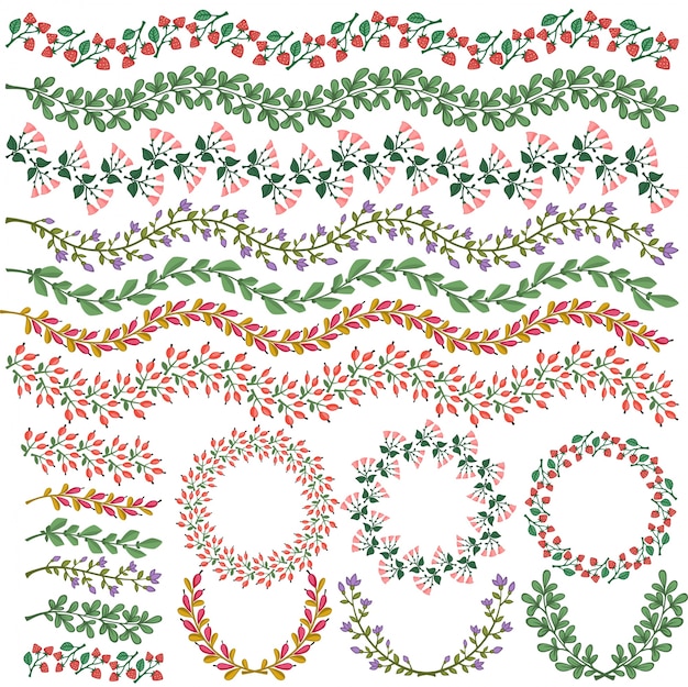 Set di vettore colorate decorazioni floreali tutti i pennelli inclusi