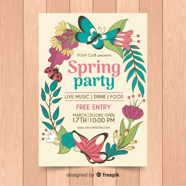 Floral wreath spring party poster