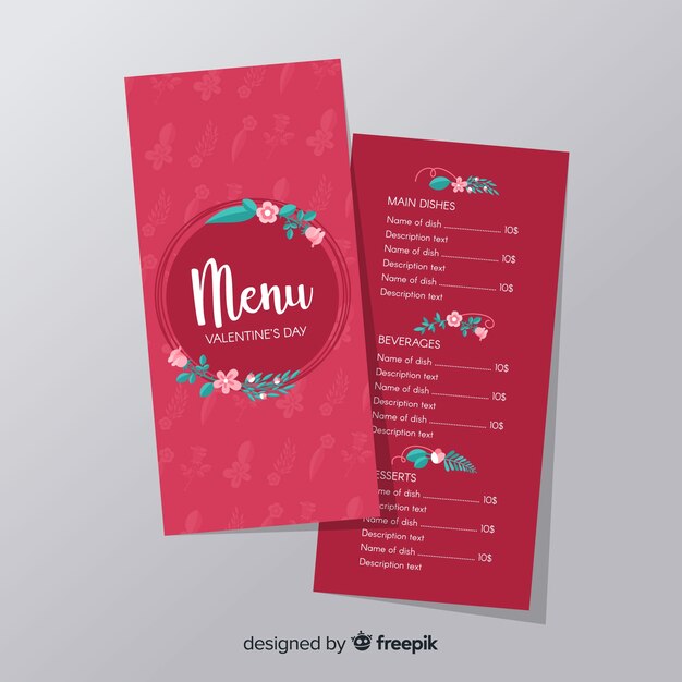 Floral wreath valentine menu template