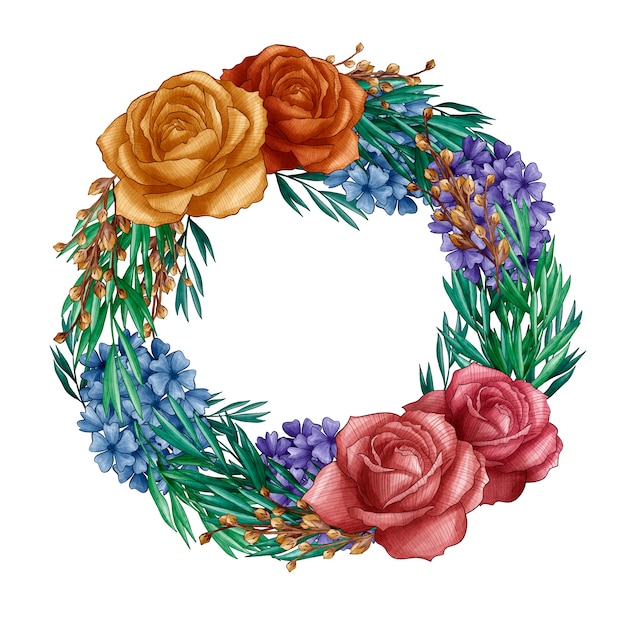 Free vector floral wreath in watercolor style