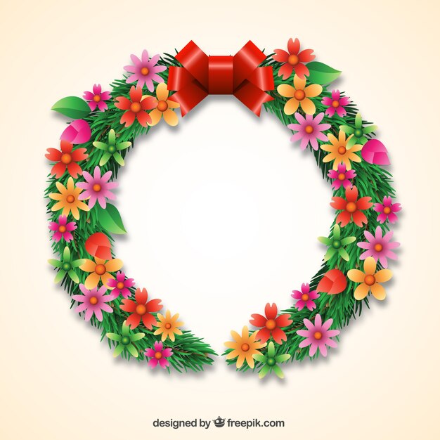 赤いリボンと花の花輪