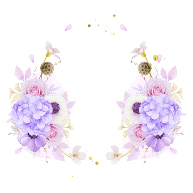 Free vector floral wreath with watercolor pink roses