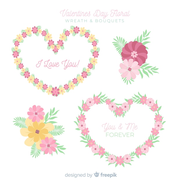 Free vector floral wreaths and bouquets collection for valentines day
