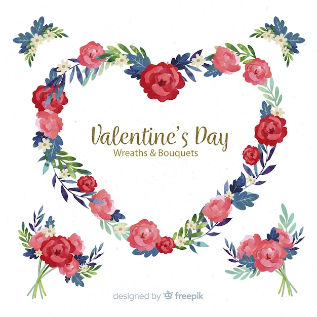 Free vector floral wreaths and bouquets collection for valentines day