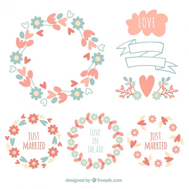 Free vector floral wreaths for wedding in vintage style