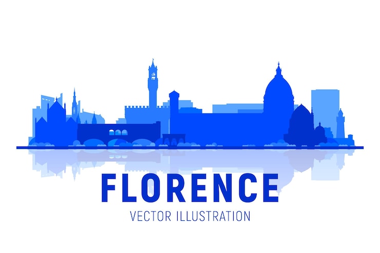 Free Vector florence  italy  city skyline shiluette in white background vector illustration business travel and tourism concept with modern buildings image for banner or website