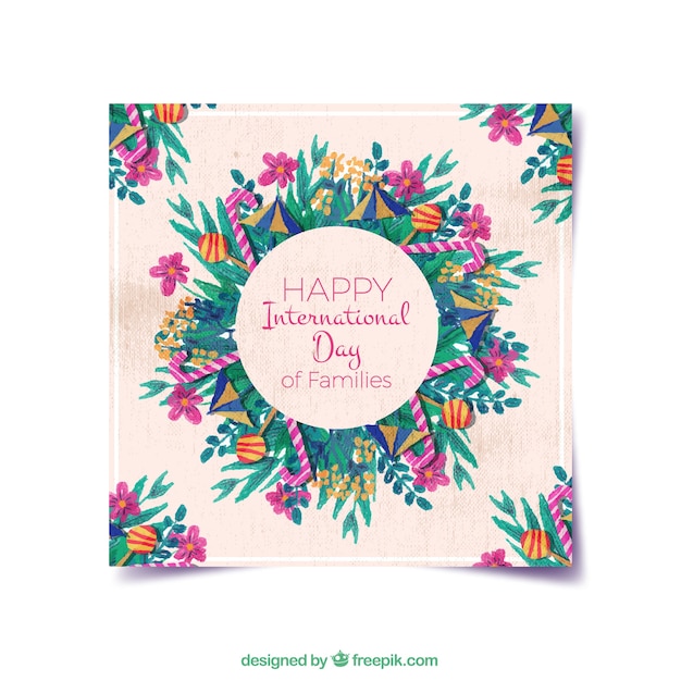 Florid card of happy international family day watercolor