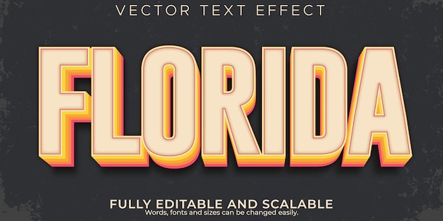 Free vector florida text effect, editable summer and vintage text style