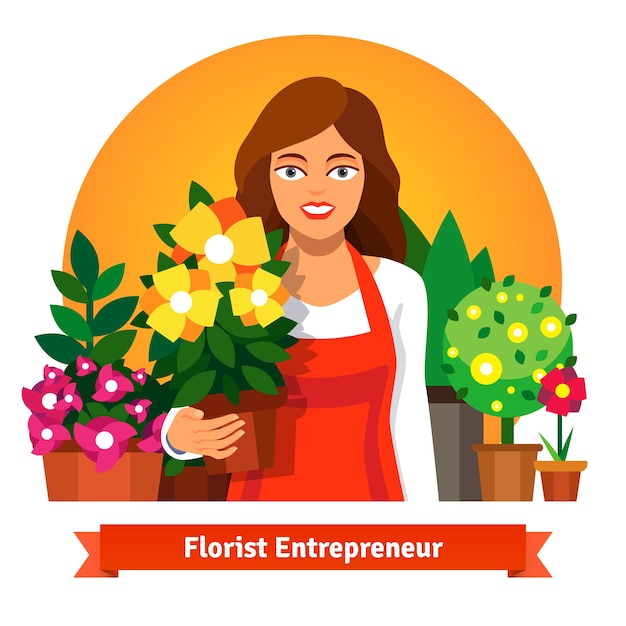 Florist business owner holding a pot of flowers