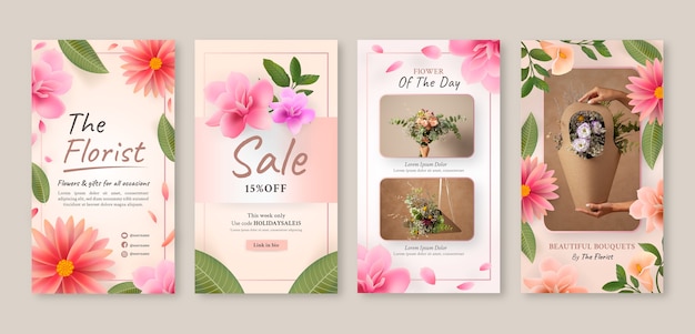 Free vector florist instagram stories design