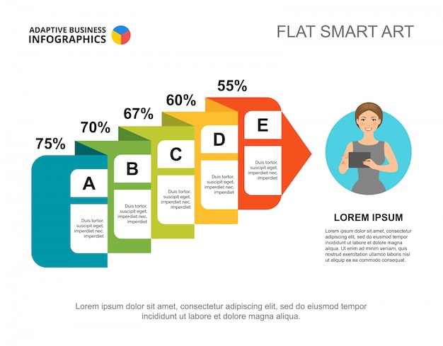 Free vector flowchart with percentage slide template. chart. creative concept for infographic, report.