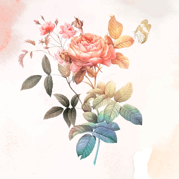 꽃 미적 그림 벡터, 빈티지 공개 이미지에서 리믹스