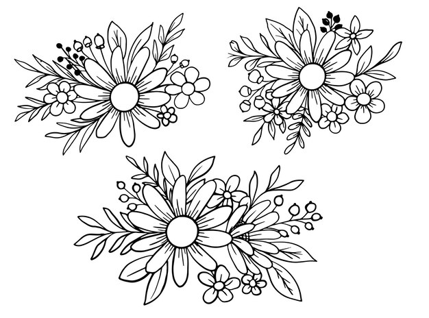 Flower arrangement hand drawn line art collection for wedding