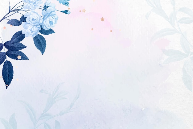 꽃 배경 파란색 테두리 벡터, 빈티지 공용 도메인 이미지에서 리믹스