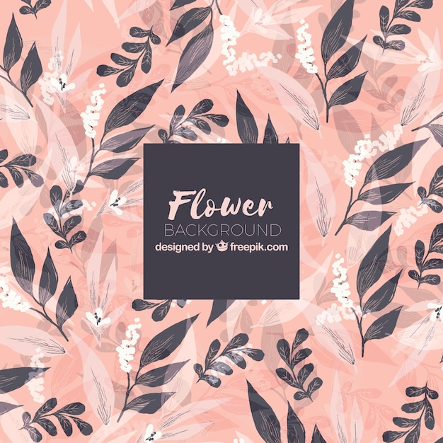 Flower background with leaves in hand drawn style