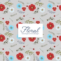 Flower backrounds  red, light blue, white flowers seamless pattern