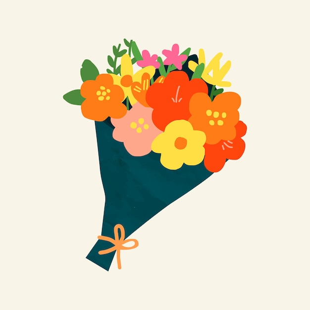 Flower Bouquet Sticker, Botanical Doodle Vector