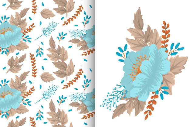 Flower bouquet with seamless pattern. floral background
set