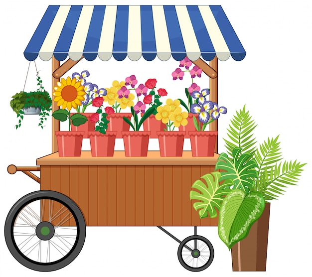 Free vector flower cart shop cartoon style isolated