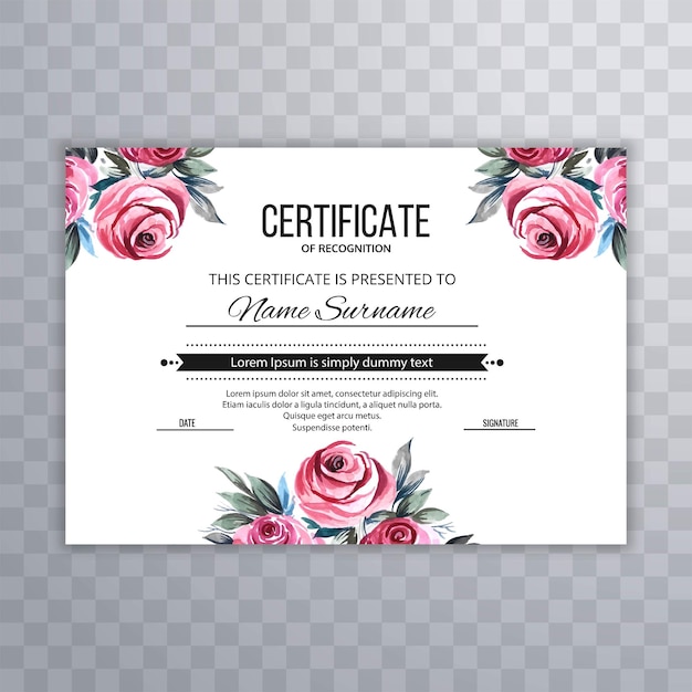 Flower certificate template for achievements graduation diploma design