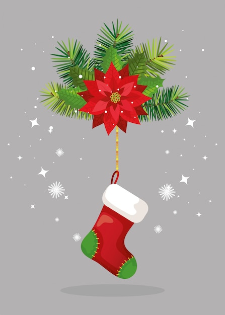 Free vector flower christmas with sock hanging