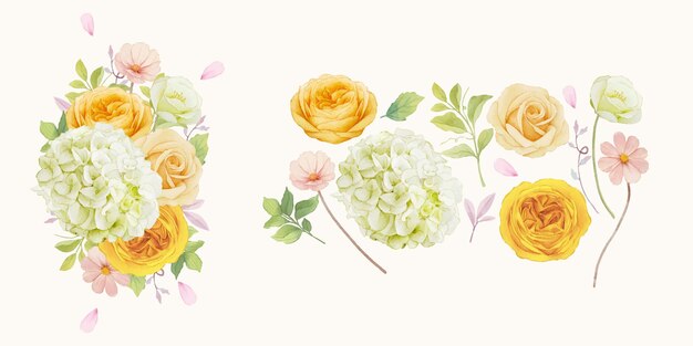 Flower clip art of roses and hydrangea