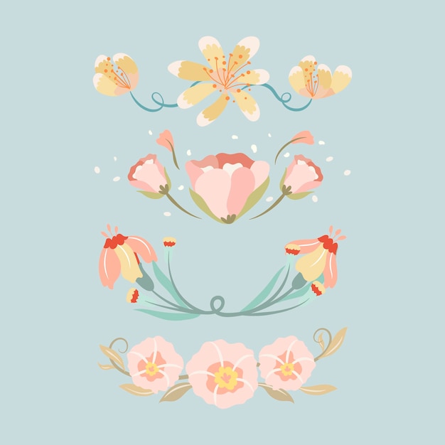 Flower divider, pastel cute sticker vector illustration set