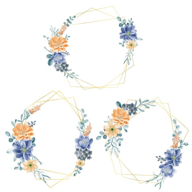花の青とオレンジの花のフレームジオメトリセット